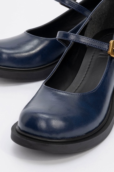 LuviShoes Bueno Navy Blue Skin Dámské boty na tlustém podpatku