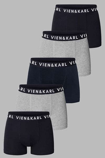 Vien&Karl Ανδρικό Μαύρο Γκρι Navy Blue Πακέτο ίσιο μποξεράκι Lycra 5 τεμαχίων