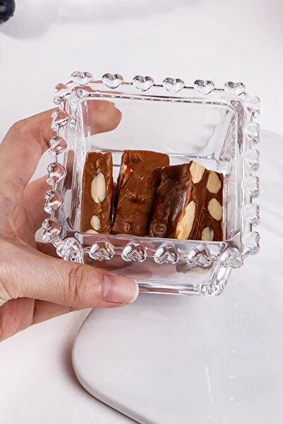 ALBETTO 6'lı Kare Cam Magnolia, Çerezlik, Dondurmalık Cam Kase Love Seri