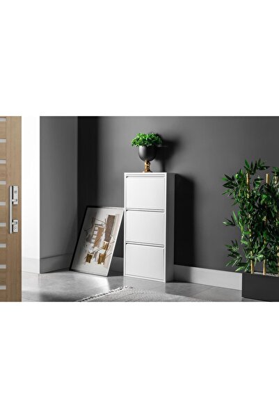 HALL BREATHE 3 Raflı Beyaz Metal Ayakkabılık, Şık ve Dayanıklı Dolap