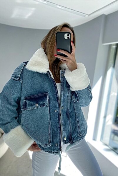 Lady Pixie Palton de damă din denim cu blană