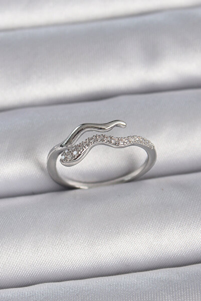 Skygo Brass Silver Color Zircon Stone Snake Adjustable Model Women's Ring - T...