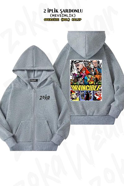 ZOKAWEAR Invincible Manga Style - Πίσω στάμπα γκρι υπερμεγέθη ζακέτα (2 κλωστές)