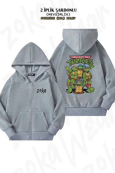 ZOKAWEAR Teenage Mutant Ninja Turtles v2 - Γκρι ζακέτα με φερμουάρ και κουκούλα (2 κλωστές)