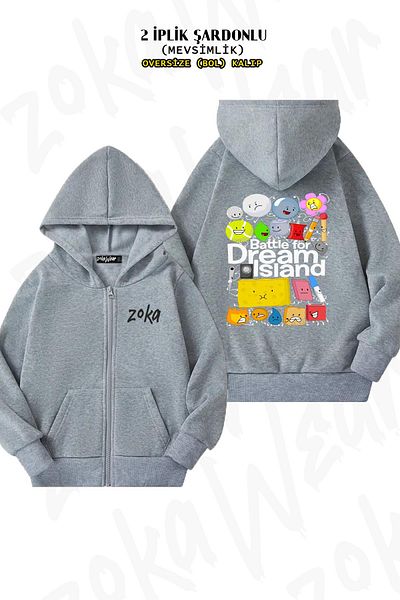 ZOKAWEAR Μοτίβο αφίσας BFDI - Γκρι ζακέτα με φερμουάρ στην πλάτη (2 κλωστές)