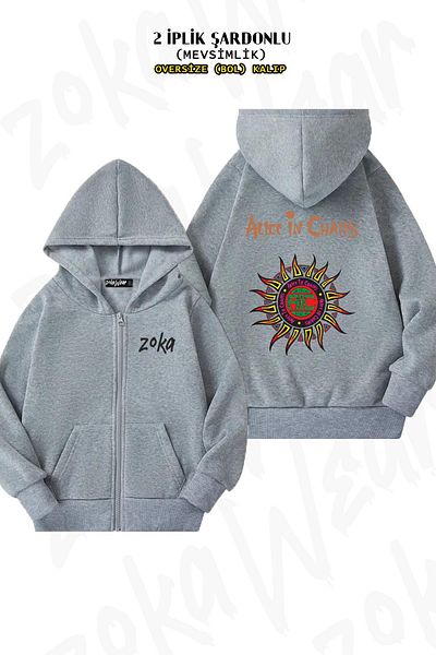ZOKAWEAR Alice In Chains 3 Back Printed - Γκρι ζακέτα με κουκούλα με φερμουάρ (2 κλωστές)