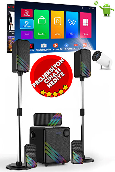 TECHNOMEN 5+1 Ses Sistemi Hediyeli Projeksiyon Cihazı Ev Sinema Sistemi 130''...