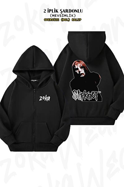 ZOKAWEAR صورة جوي جورديسون Slipknot - سترة سوداء بغطاء للرأس مع طباعة خلفية و...