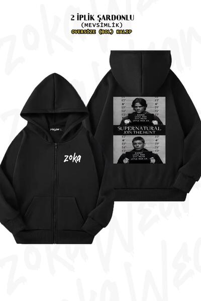 ZOKAWEAR Supernatural Mugshot Pattern - Μαύρη ζακέτα με φερμουάρ και κουκούλα...