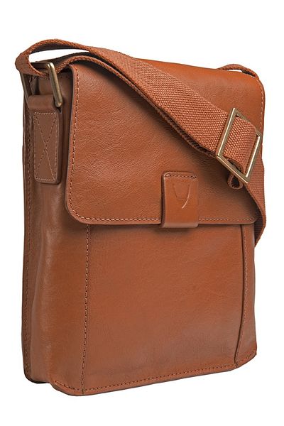 Hidesign Aiden 01 Large Messenger Bag for Men - Canvas & Genuine Leather, Tan