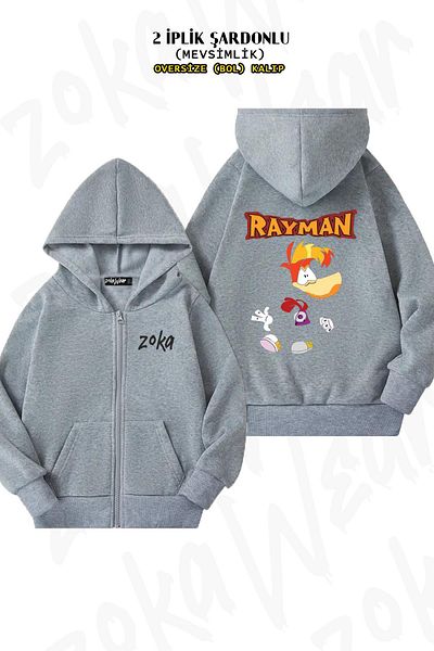 ZOKAWEAR Γκρι ζακέτα με κουκούλα με φερμουάρ στην πλάτη Rayman (2 κλωστές)