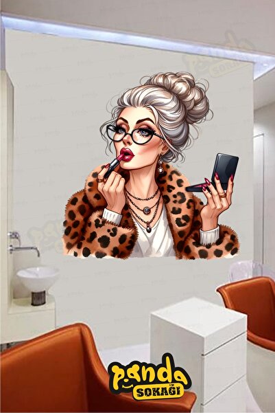 PANDA SOKAĞI Kuaför ve Güzellik Salonu Sticker Bakımlı Kadın Sticker Kuaför Sticker