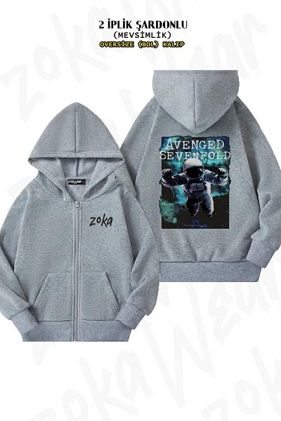ZOKAWEAR Avenged Sevenfold 6 - Back Printed Grey Oversize Cardigan (2 νήματα)