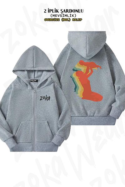 ZOKAWEAR Υπερμεγέθη γκρι ζακέτα με κουκούλα με φερμουάρ στην πλάτη για τη γιορτή της μητέρας (2 κλωστές)