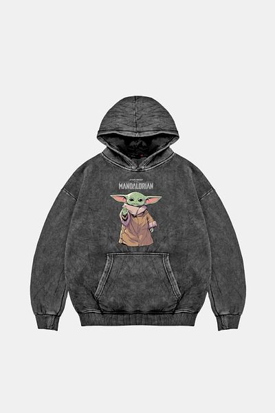 Sekizbiraltı V2 the Mandalorian Yoda Printed - Unisex Premium Black Hoodie