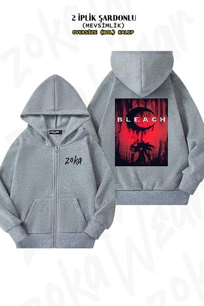 ZOKAWEAR Ζακέτα Las Noches Bleach Grey Oversize - Πίσω στάμπα, φερμουάρ, κουκούλα (2 κλωστές)