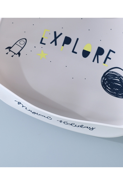 Fab N Funky Space Print Silicone Bib - Water-Repellent, Ultra-Absorbent, Durable, Round Neck, Grey for 0+ Months