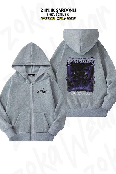 ZOKAWEAR Oversize Dissection v2 Back Printed Zipper Hooded Grey Cardigan (2 νήματα)