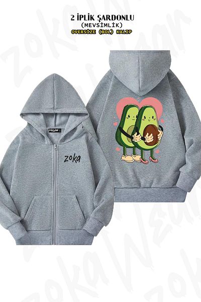 ZOKAWEAR Avocado Baby Back Printed - Γκρι ζακέτα με κουκούλα με φερμουάρ (2 κλωστές)