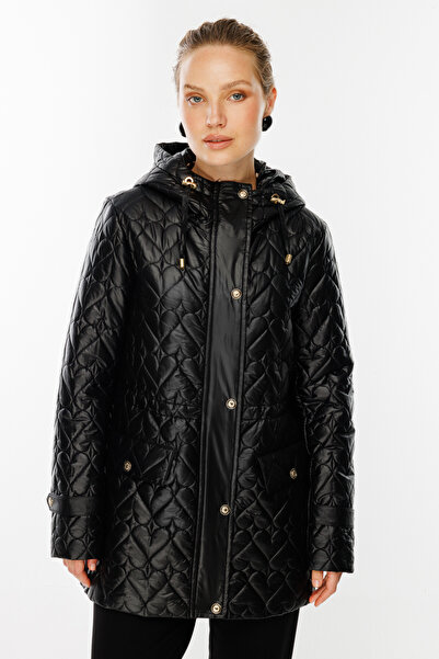 Ekol Kadın Kapitone Oversize Midi Manto - Kapüşonlu - Şık ve Sıcak