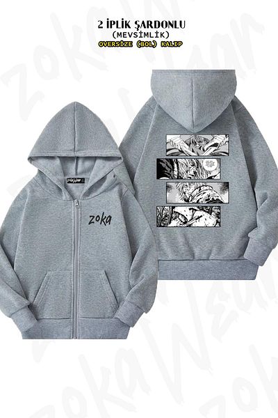 ZOKAWEAR Vinland Saga Thorfinn Manga - Γκρι ζακέτα με φερμουάρ και κουκούλα (2 κλωστές)