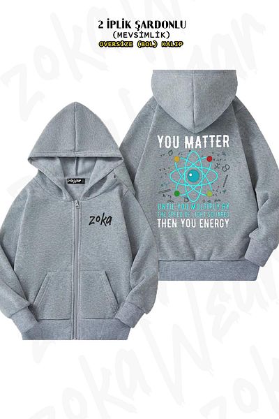 ZOKAWEAR Physics Atom Matter - Πίσω στάμπα, γκρι ζακέτα με κουκούλα με φερμουάρ (2 κλωστές)