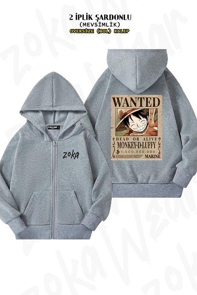 ZOKAWEAR Υπερμεγέθη Ζακέτα με κουκούλα με φερμουάρ στην πλάτη Monkey D Luffy (2 κλωστές)
