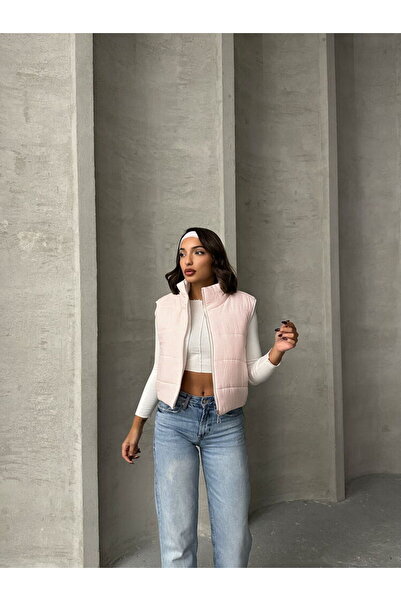 Caddebostan Moda Light Pink Pitikare Pattern Fiber Inflatable Stylish Premium Luxury Trend Special Design Women's Vest