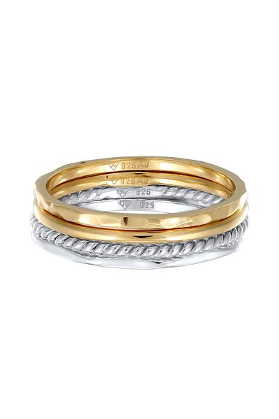 ELLI Ring Damen Stack Set Basic Bicolor in 925 Sterling Silber vergoldet
