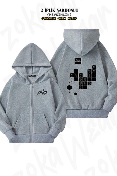 ZOKAWEAR Oversize Chemistry Of Roleplay Dnd Science Back Printed Zipper Hooded Grey Cardigan (2 νήματα)