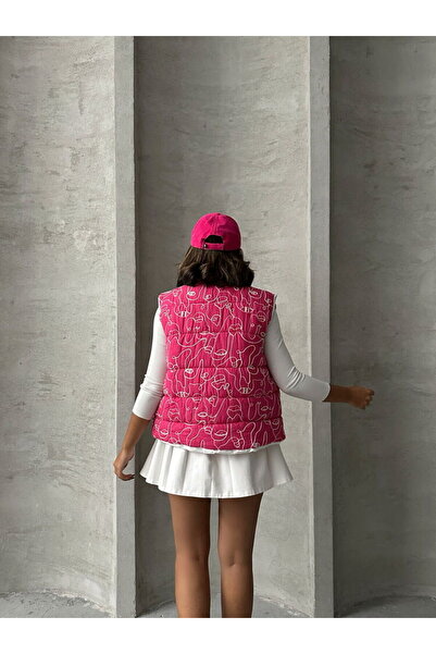 TOPSHOW Φουσκωτό γιλέκο χονδρικής με φούξια μικτό μοτίβο ινών