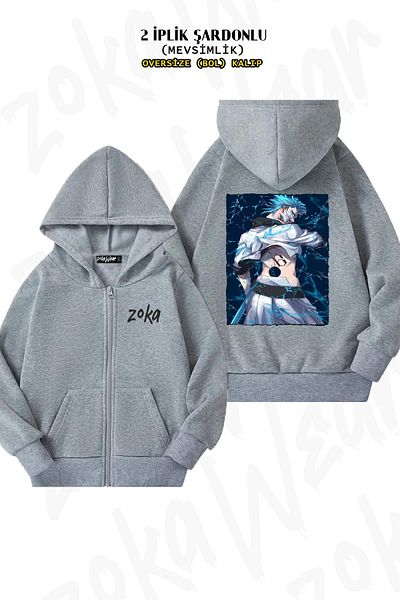ZOKAWEAR Oversize Bleach v2 Back Printed με φερμουάρ και κουκούλα γκρι ζακέτα (2 κλωστές)