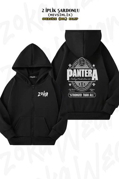 ZOKAWEAR Pantera Rock Metal Pattern - Zippered Hooded Black Cardigan (2 Thread)