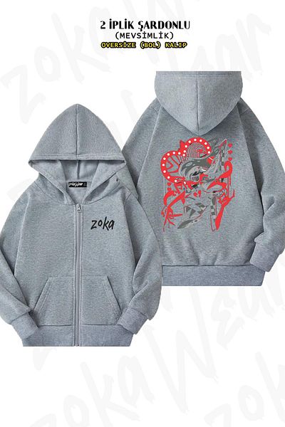 ZOKAWEAR Hazbin Hotel Angel Dust v3 - Πίσω στάμπα, φερμουάρ, γκρι ζακέτα με κουκούλα (2 κλωστές)