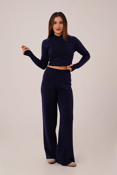 Hipo Trend Short Model Navy Blue Crop and Trousers Set