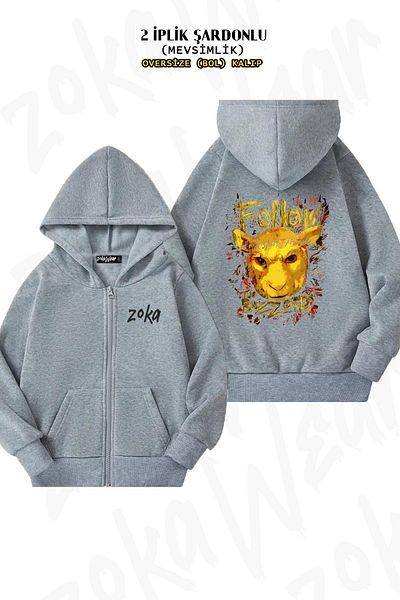 ZOKAWEAR Oversize Bray Wyatt πίσω με στάμπα με φερμουάρ και κουκούλα γκρι ζακέτα (2 κλωστές)