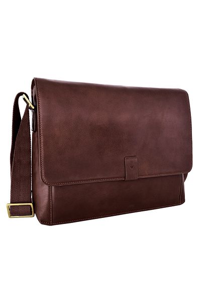 Hidesign Aiden Genuine Leather & Canvas Mini Crossbody Messenger Bag Brown
