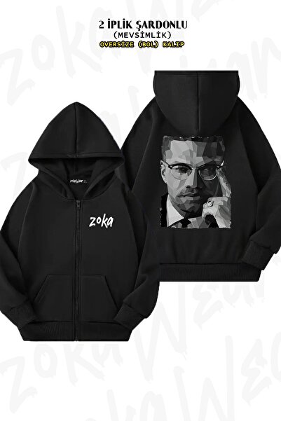 ZOKAWEAR Malcolm X James 3 Back Printed Oversize Μαύρη Ζακέτα - Φερμουάρ και ...