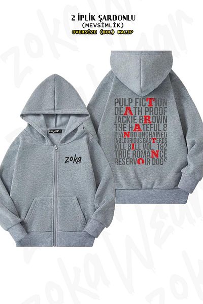 ZOKAWEAR Oversize Quentin Tarantino Movies Vintage Grunge πίσω με φερμουάρ με κουκούλα γκρι ζακέτα (2 κλωστές)
