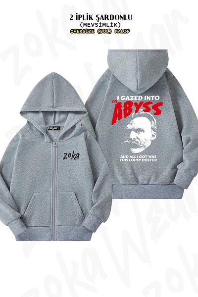 ZOKAWEAR Ζακέτα Philosopher Abyss Grey Oversize - Πίσω στάμπα, φερμουάρ, κουκούλα (2 κλωστές)
