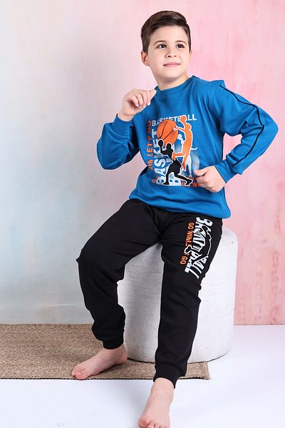 KAPİKİDS Set de pijamale pentru bărbați, cu mâneci lungi, cu decolteu și saxofon, baschet colorat