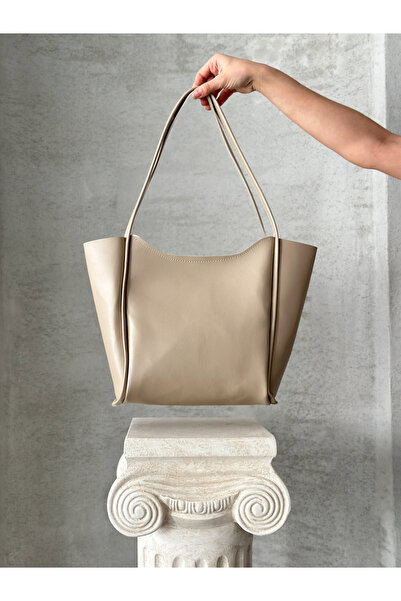 Sargınlar Cream Color Suni̇ D Leather Soft Fabric Sleeves and Shoulders Bag