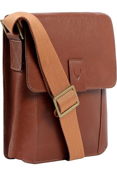 Hidesign Aiden Genuine Leather & Canvas Mini Crossbody Messenger Bag Tan
