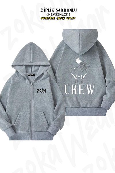 ZOKAWEAR Ζακέτα Hayko Cepkin Oversize Grey Crew - Πίσω στάμπα, με φερμουάρ, με κουκούλα (2 κλωστές)