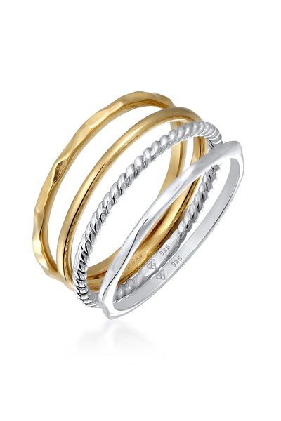 ELLI Ring Damen Stack Set Basic Bicolor in 925 Sterling Silber vergoldet