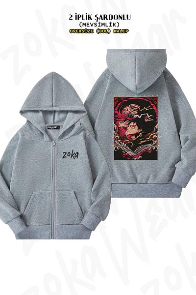 ZOKAWEAR Attack On Titan Custom Back Printed - Γκρι ζακέτα με κουκούλα με φερμουάρ (2 κλωστές)