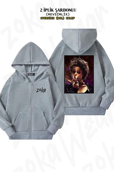 ZOKAWEAR Tyler Durden Oversize Fight Club v4 - Πίσω στάμπα, φερμουάρ, γκρι ζακέτα με κουκούλα (2 κλωστές)