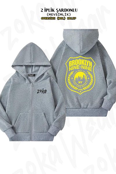 ZOKAWEAR Brooklyn 99 Merchandise - Back Printed, Zippered Hooded Gray Cardigan (2 Thread)