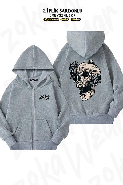 ZOKAWEAR Γκρι ζακέτα με κουκούλα με φερμουάρ (2 κλωστές)