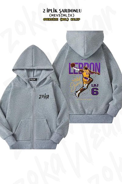 ZOKAWEAR Lebron James Crown - Back Printed Gray Oversize Cardigan (2 Thread)